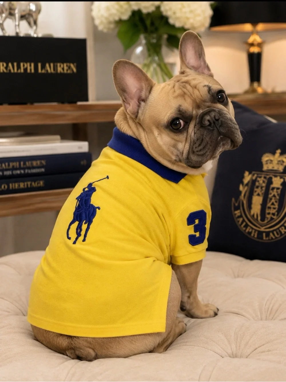 POLO RALPH LAUREN DOG POLO SHIRT XL YELLOW BLUE BIG PONY PET APPAREL - Picture 1 of 10